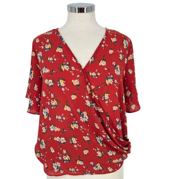 Sienna Sky Floral Wrap Top Rust Orange Red Size Large - Picture 1 of 11